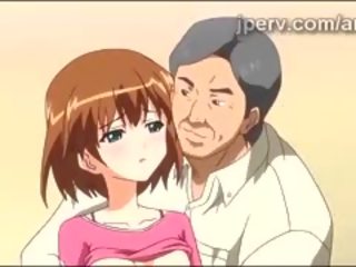 Bonita anime filha fica esmagado por middle-aged grande falo